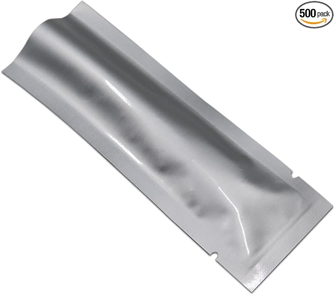 500 Pack 1.57x4.33 inch (Inside Size 1.18x3.94 inch) Heat Seal Sample Pouch Thickened Mylar Foil Bag for Toiletries Travel Packets Single Serving Coffee Powder Condiments Food Storage Containers
