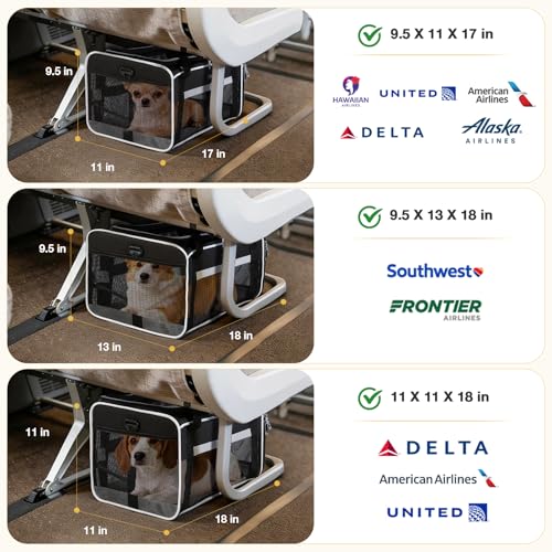 Lekereise Top-Expandable Pet Carrier 17x11x9.5 Inch Alaska Hawaiian Airline Approved Soft Sided Underseat to 12lbs Travel Carriers for Small Dogs and Cats with Locking Safety Zippe - Image 3