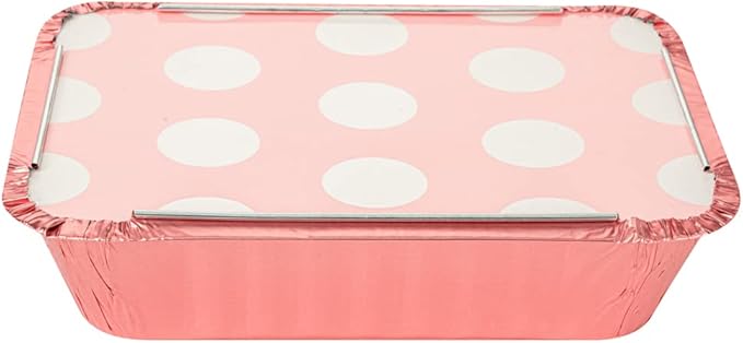 Restaurantware-16 Ounce Disposable Takeout Containers, 50 Rectangle Food Containers - With Polka Dot Lids, Pink Takeaway Containers, Aluminum Delivery Containers, Freezable