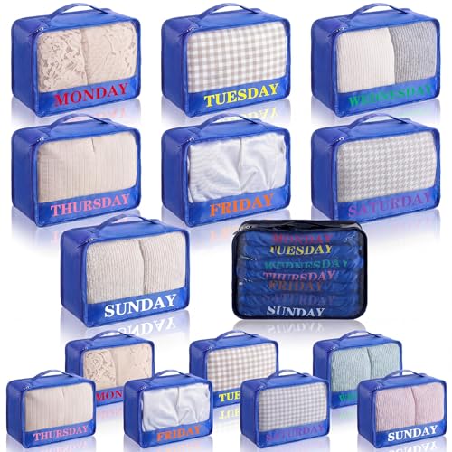 15 Pcs Day of Week Packing Cubes Travel Kids, 9x7x3inch, Blue - Image 2