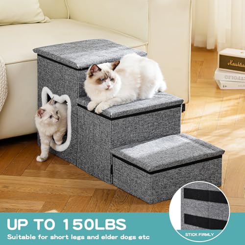 17"H Cat Stairs for Old Cats, Dog Stairs for Small Dogs, Grey - Image 6