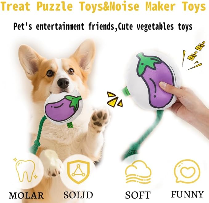 Dog Toy for Anxiety Relief,Cotton Dog Squeaky Toys&Crinkle, Puppy Rope Toys with Stuffing,Buttom to Make Noise for Indoor&Outdoors,Interactive Chew Toys for All Breeds Dogs (Medium, Eggplant)