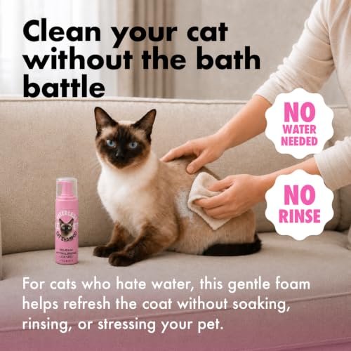 Waterless Cat Shampoo - No Rinse Dry Shampoo for Cats & Kittens, Hypoallergenic Cat Cleaning Foam, Lick-Safe Formula for Indoor Cats, Helps Neutralize Odors & Refresh Coat Between 