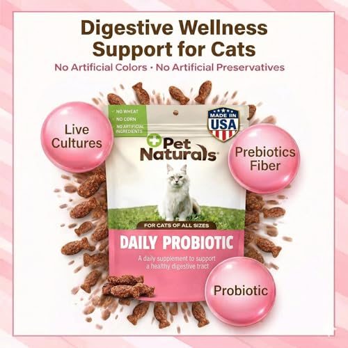 Pet Naturals Probiotic for Cats – 30 Soft Chews, Daily Cat Digestive Support & Gut Health Supplement, Cat Probiotic Treats with N-Acetyl, Glucosamine & Enzymes for Immune & Stool Balance, All Breeds