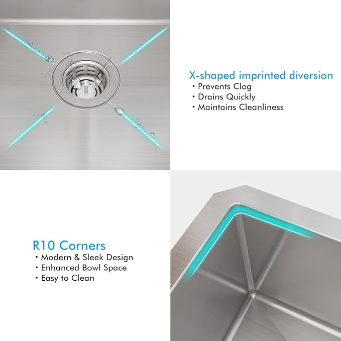 VADANIA 16-Inch Bar Prep Sink, 16"x18"x10", Single Bowl, Undermount, 18 Gauge T304 Stainless Steel, Satin Finish, with Strainer & Bottom Grid, cUPC listed