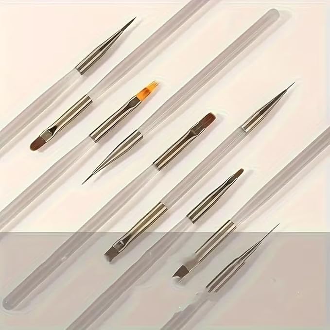 9Pcs Multi-Functional Nail Art Brush Set, Professional Brushes for Gel Polish, French Tip, Ombre, Liner & Clean Up, Manicure Tools for DIY & Salon Nail Design Tools-Grey
