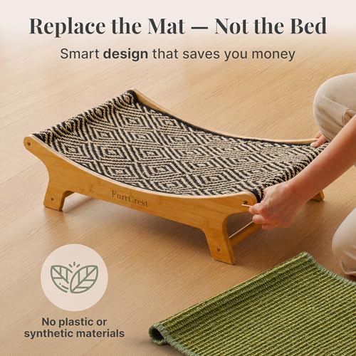 XL Sisal Cat Scratcher Bed with Elevated Hammock for Indoor Cats, Replaceable Natural Sisal Pad, Large Cat Lounge, Anti-Slip No-Wobble Bamboo Frame, Grey Chevron. - Image 7