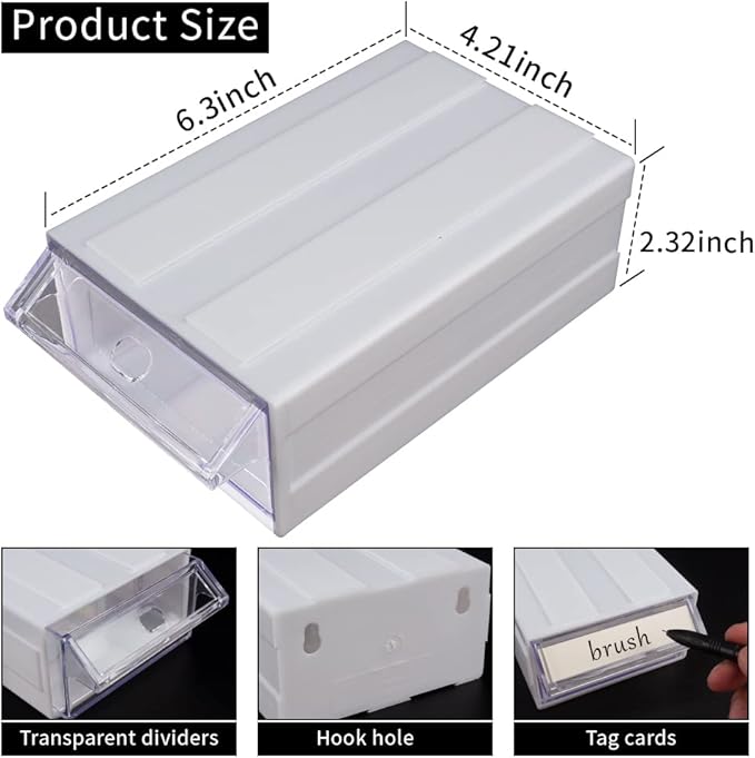 12 Pcs Drawer Stackable Storage Cabinet, White Plastic Organizer with Drawers & 36 Pcs Clear Dividers Organizer Rack & 48 Pcs Tag Card & 24 Pcs Non-slip Stickers for Home Office School