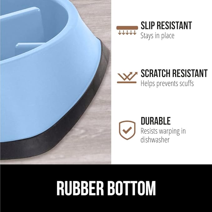 Gorilla Grip Slow Feeder Dog Bowl and Pet Feeding Mat, 2 Cups Dogs Pet Bowls Slip Resistant, Dog Food Mats Size 18.5x11.5 Waterproof Placemats, Both in Light Blue Color, 2 Item Bundle