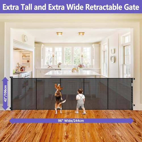 Reinforced 42" Tall Pet Gate 96" Wide Retractable Baby - Image 3