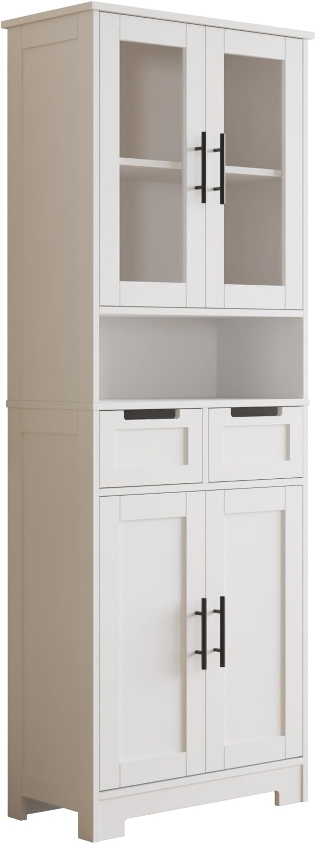 Karl home Tall Bathroom Storage Cabinet, 67" Linen Cabinets for Laundry, Bathroom Cabinet with 2 Drawers, 2 Acrylic Doors & Adjustable Shelves, Freestanding Kitchen Pantry, White