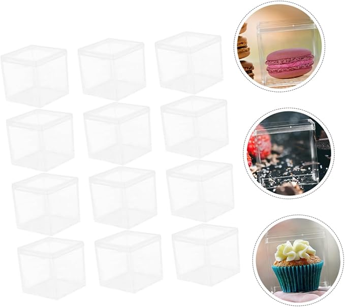 12pcs Acrylic Square Candy Box Set 4.5cm Lidded Storage Containers for Party Favors Chocolate and Desserts Stackable Organizer for Home and Events