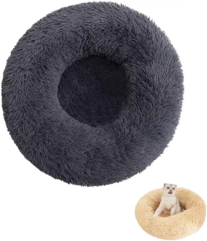 Anxiety Relief Dog Bed - Mr Fluffy Friend Anti-Anxiety Original Calming Plush Pet Bed for Chewing, Crate Training & Thunderstorm Stress (C-Gray,XS-40CM)
