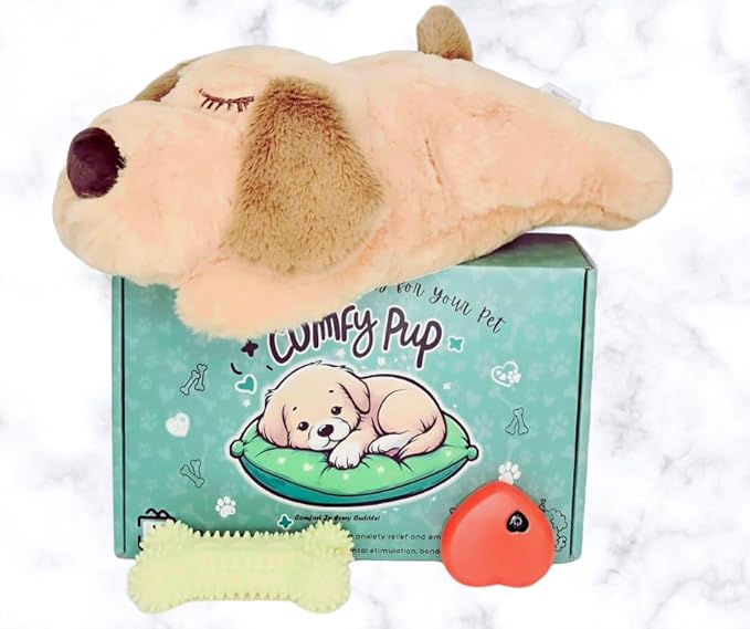 Calming Puppy Toy with Heartbeat for Anxiety Relief for Dogs and Cats, Chew Toy for Dental & Mental Stimulation, Heartbeat Puppy Toy Sleep Aid, Crate Training & New Dog Parent Gift Set