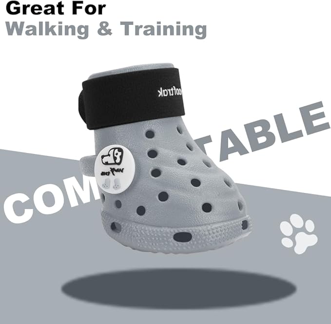 Dog Shoes Breathable Dog Shoe for Hot Pavement, Dog Booties and Paw Protectors, Non-Slip Waterproof Dog Sandals Boots (Gray+Black, L: (3.1’’x2.5'')(L*W))