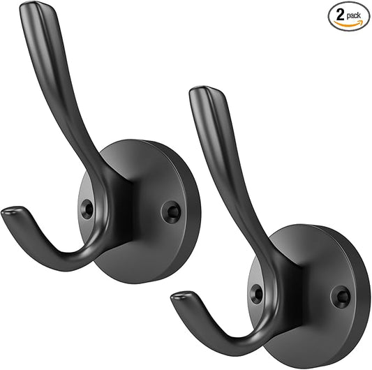 ZUONAI Black Towel Hook Black Towel Hooks for Bathrooms 2 Pack Coat Hook Wall Hook for Hanging and Hat Hooks Towel Hooks for Wall Hooks for Coats Heavy Duty Hook for Hanging Coats Bedroom