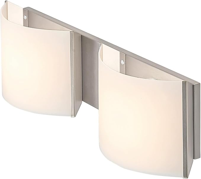 LED Wall Sconce Lights Indoor Sconces Wall Lighting LED Vanity Lights, Brushed Nickel 2 Light Bathroom Vanity Light Fixtures with White ABS Shade for Hallway Bedroom Living Room