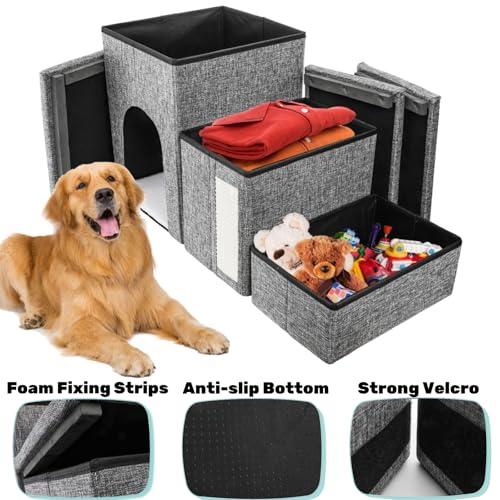 Dog Stairs for Small Dogs, 3 Tiers Dog Step with Storage - Image 4