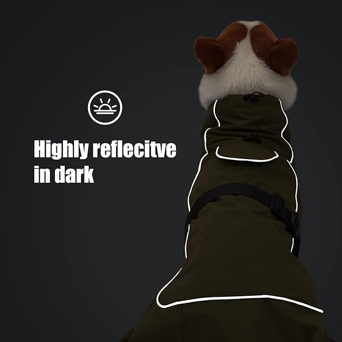 Dog Raincoat - Waterproof Dog Winter Jackets Windproof Coat with Velvet Inner Winter Dog Rain Coat with Reflective Strip,Green 3XL