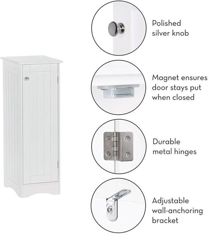 RiverRidge Ashland Slim Linen Cabinet - White - Narrow Cabinet for Bathroom Slim Storage with 2 Adjustable Shelves for Small Spaces
