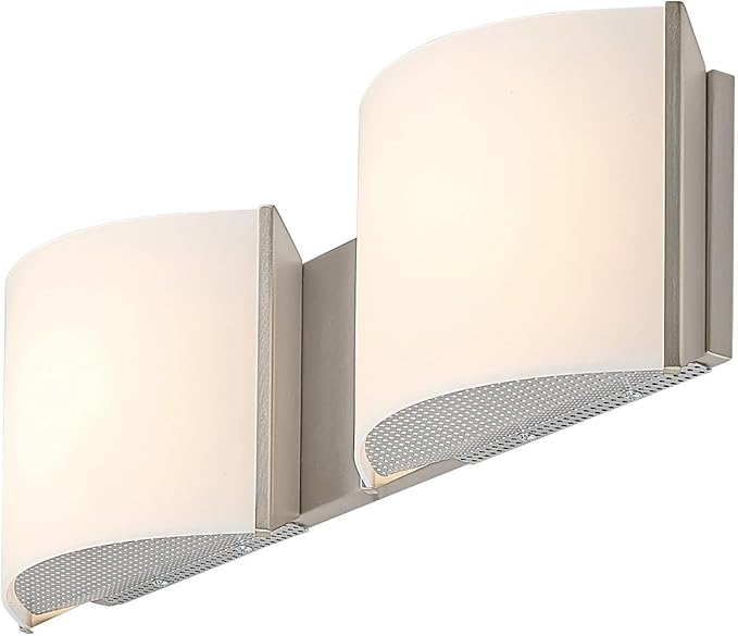 LED Wall Sconce Lights Indoor Sconces Wall Lighting LED Vanity Lights, Brushed Nickel 2 Light Bathroom Vanity Light Fixtures with White ABS Shade for Hallway Bedroom Living Room