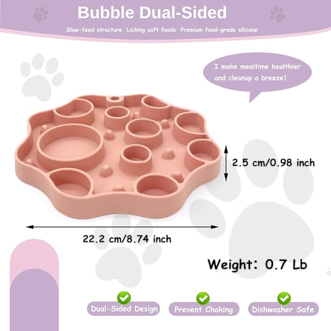 Non-Slip Slow Feeder Pet Bowl – Anti-Choking Feeding Bowl with Suction Cups for Dogs & Cats, Promotes Healthy Digestion (Pink, Bubble)