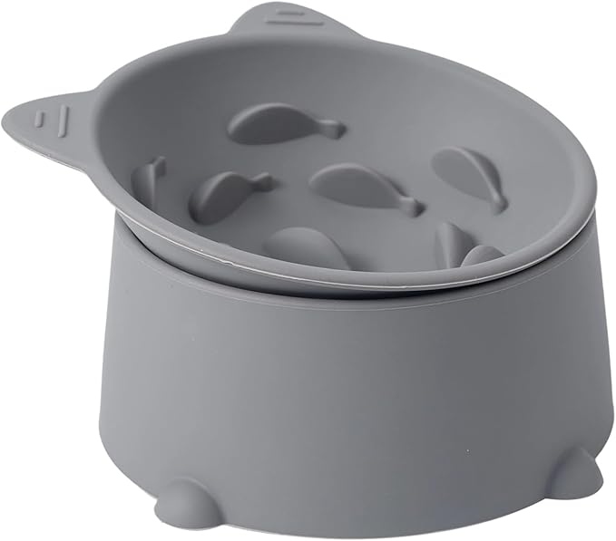 Cat Raised Bowls Silicone, 3 Modes to Adjust Height Elevated Cat Bowl to Protect Puppy,Kitten Spine and Anti Vomit Slow Feeder with 10° Tilted Detachable Dish for Pet Dry,Wet Food