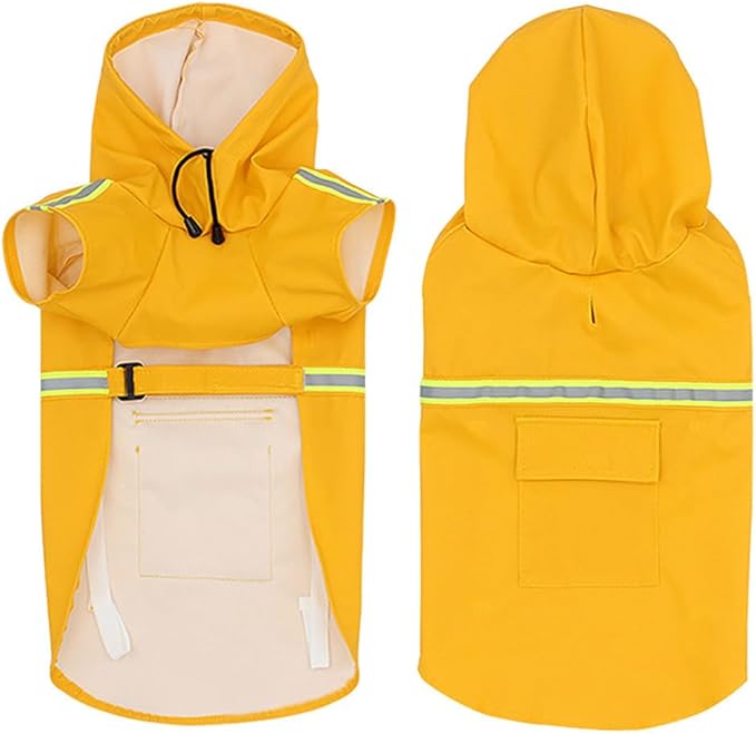 Pet Dog Raincoat Waterproof Reflective Lightweight with Adjustable Hood for Small Medium Large Dogs (Yellow,M)