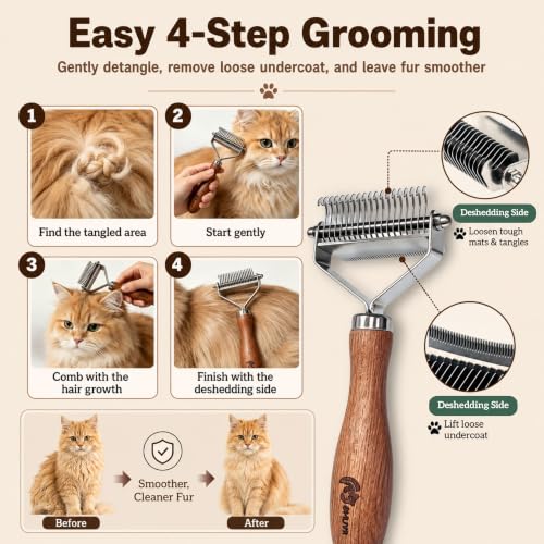 Cat Brush for Long Haired Cats, 2-in-1 Dematting & D | Grooming & Care - Image 4