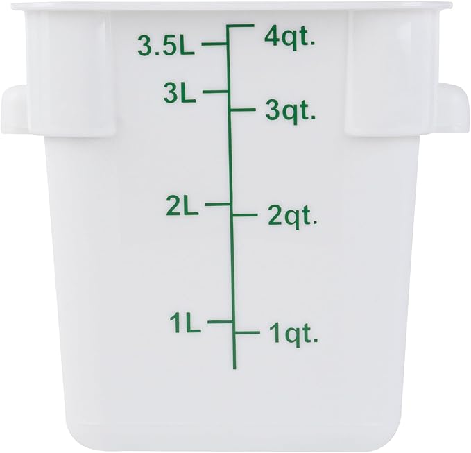 Restaurantware Food Storage Container 10 Pack of 4 qt Plastic Kitchen Storage Bin with Volume Markers Space-Efficient Design Dishwasher-Safe Polypropylene White