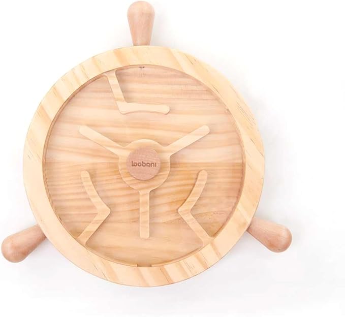 Pirate Ship Wheel Puzzle Toy for Dogs | Interactive Wooden Treat Dispenser Toy | Dog Slow Feeder for Healthy Eating - for Medium/Large Dogs