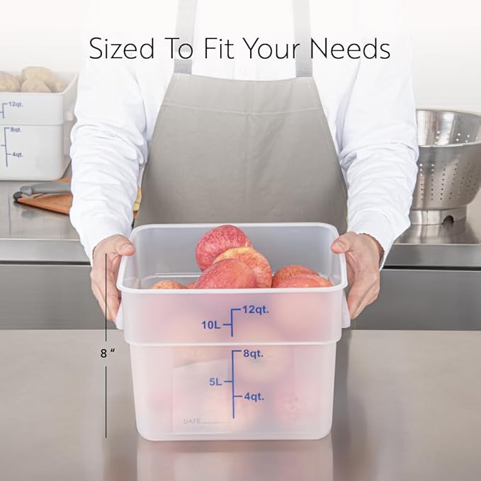 Restaurantware Food Storage Container 1 Pack of 12 qt Plastic Kitchen Storage Bin with Volume Markers Space-Efficient Design Dishwasher-Safe Polypropylene Translucent