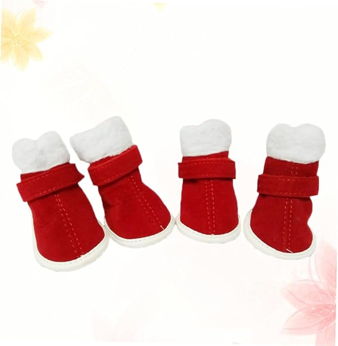 4Pcs Pet Dog Winter Shoes Red Windproof Booties Anti-Slip Paw Protectors for Dogs Outdoor Snow Mud Protection