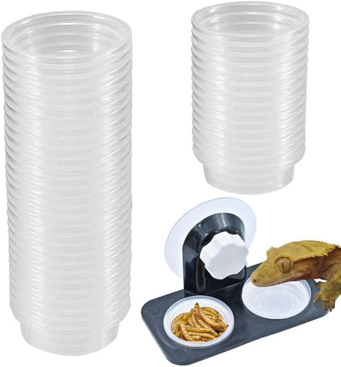 100 Cups + Feeding Ledge [Non-Suction Cup], Reptile Amphibian Food Bowls and Water Dish for Crested Gecko, Lizard Or Other Small Pet Feeder Ledge Accessories Supplies - 0.5oz Cups 100 pcs
