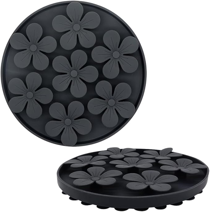 Non-Slip Slow Feeder Pet Bowl – Anti-Choking Feeding Bowl with Suction Cups for Dogs & Cats, Promotes Healthy Digestion (Grey, Flower)
