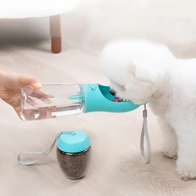 Outdoor Water Bottle for a Dog, Portable pet Water Bottle with Food Container, Leak Proof Dog Travel Water Bottle, Dog Water Bottle for Outdoor Walking and Hiking (Pink, 18.6 OZ)