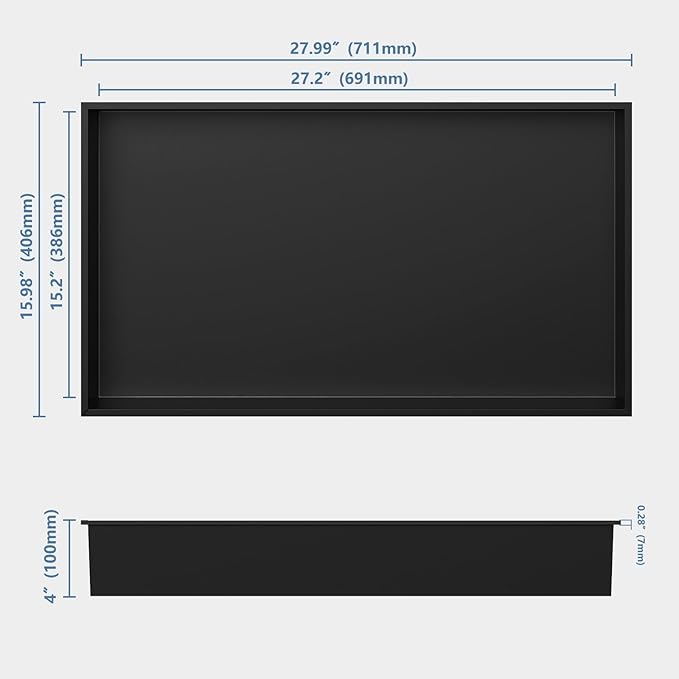 Homevacious Shower Niche 16 x 24 Inch Stainless Steel No Tile Needed Matte Black Bathroom Shelf Rimless Recessed Wall Niche for Bathroom Storage