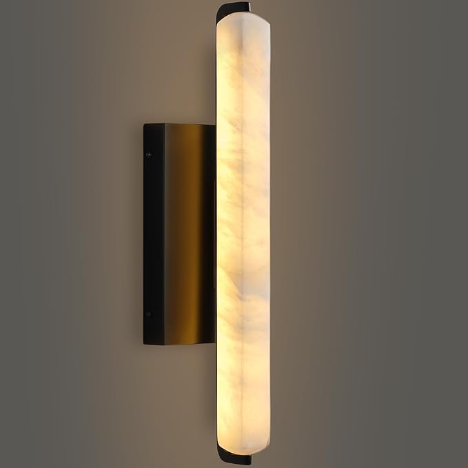 Alabaster Wall Sconces, 15" Black Alabaster Sconce, Spanish Natural Marble Bathroom Vanity Sconces, Rectangle Modern Sconces Lighting for Bedroom Living Room Staircases Hallway