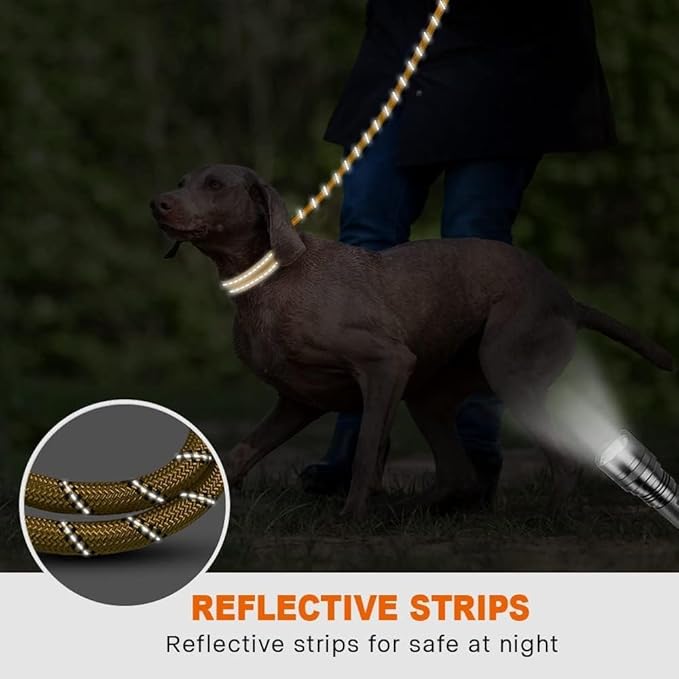 Taglory Rope Dog Leash 5 FT with Comfortable Padded Handle, Highly Reflective Threads Leash for Medium Large Dogs, 1/2 inch, Yellow