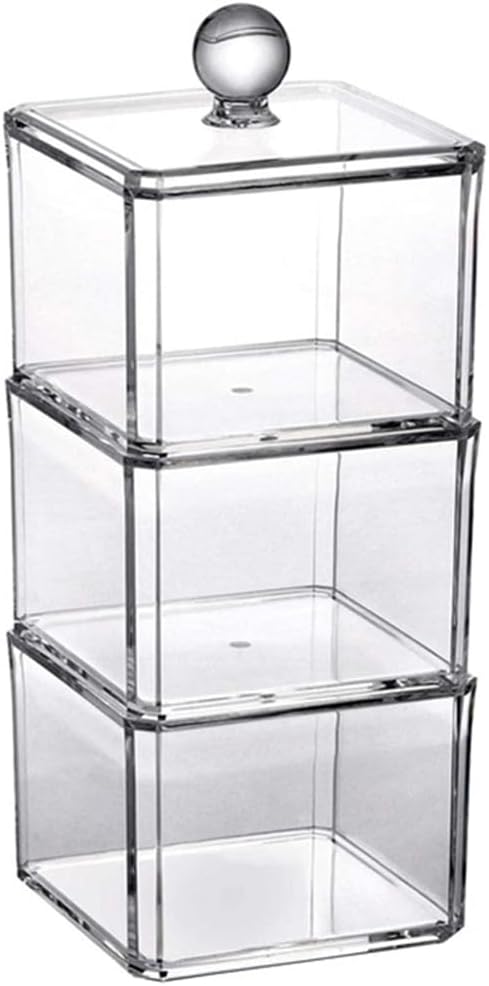 Clear Makeup Remover Storage Box with Lid Acrylic Cotton Pad Organizer for Bathroom Vanity and Cosmetic Display Case 9.05X3.62X3.62 Inches
