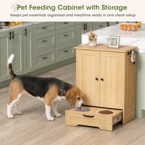 Dog Cabinet, Dog Feeding Station with Hidden Pull-Out Feeder, Oak - Image 8