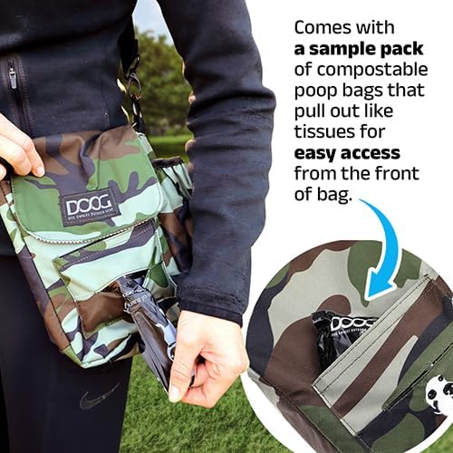 DOOG Walkie Bag - Adjustable Dog Treat Pouch Shoulder Bag with Poo Bag & Water Bottle Compartments - Comfort Fit for Everyday Use