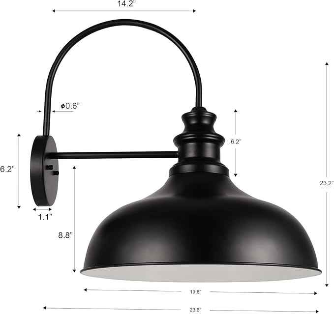 Barn Light Outdoor, 20 Inch Dome Exterior Light Fixture Outside for House, Farmhouse Outdoor Wall Mount Light in Black Finish for Porch, Entryway, Garage, Streetway, RZ014 BK