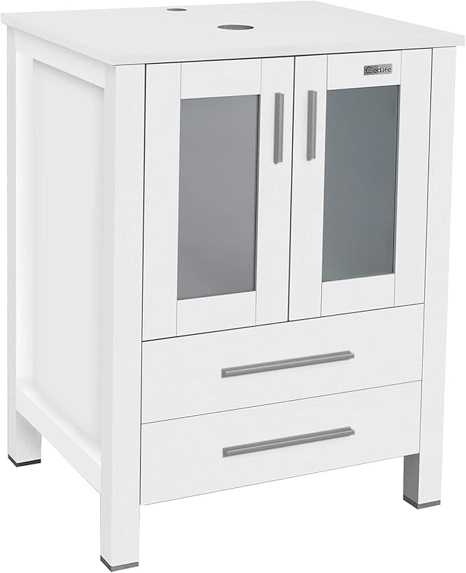 eclife 24" Modern Bathroom Vanity Sink Combo Freestanding Cabinet with Soft Closing Door, Without Vessel Sink, Faucet, Drain (White Vanity Only)