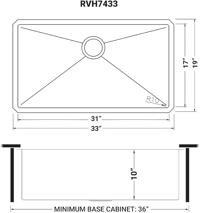 Ruvati 33-inch Undermount 16 Gauge Tight Radius Large Kitchen Sink Stainless Steel Single Bowl - RVH7433
