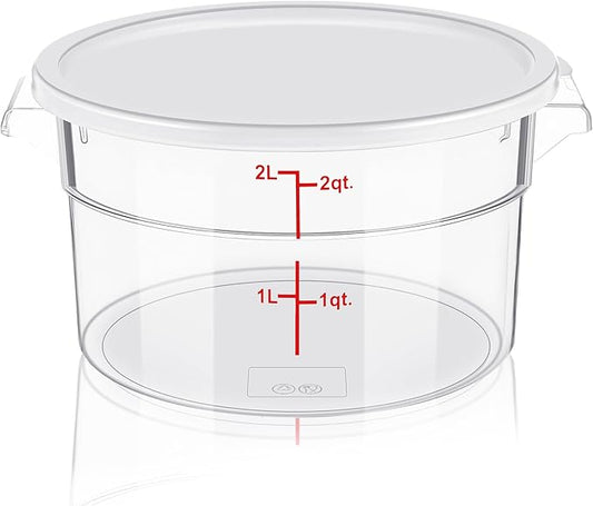 1 Pcs Dough Proofing Bucket with Lid, Round Food Storage Container 2 Qt Dough Bucket Clear Translucent Containers with Red Scale(White)