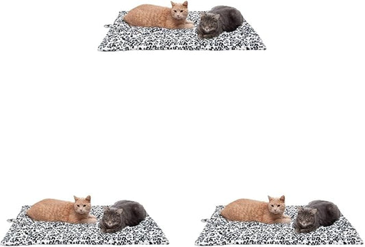 Furhaven ThermaNAP Self-Warming Cat Bed for Indoor Cats & Large/Medium Dogs, Washable & Reflects Body Heat - Quilted Faux Fur Reflective Bed Mat - Snow Leopard, Large (Pack of 3)