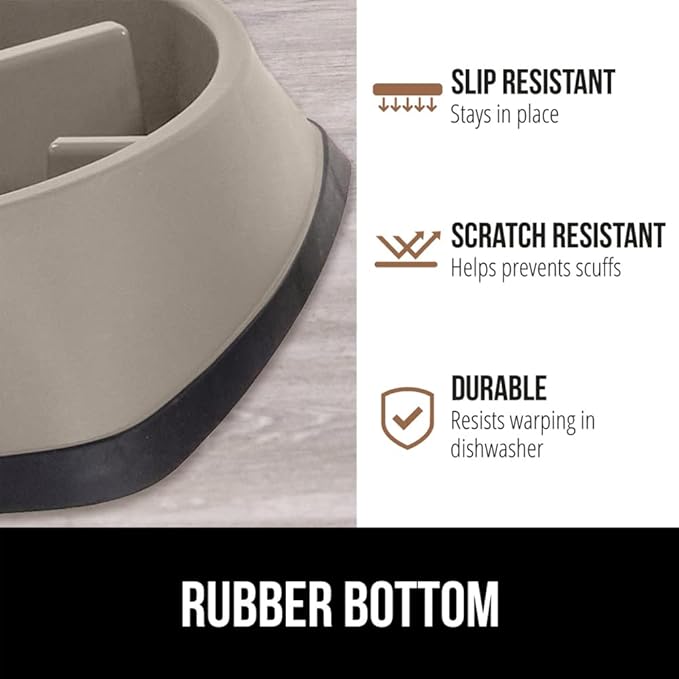 Gorilla Grip 2 Cup Slow Feeder Cat and Dog Bowl Set, 2 Cup Heavy Duty Stainless Steel Dog Bowl, Both Beige, 2 Item Bundle