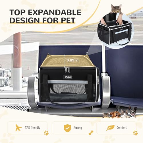 Lekereise Top-Expandable Pet Carrier 17x11x9.5 Inch Alaska Hawaiian Airline Approved Soft Sided Underseat to 12lbs Travel Carriers for Small Dogs and Cats with Locking Safety Zippe - Image 7