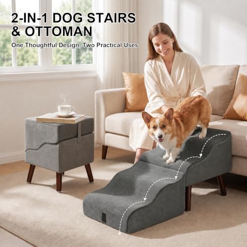Dog Stairs for Small Dogs, 14.9" H 2-in-1 Foldable Pet - Image 4